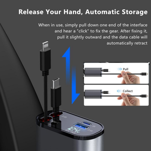 Retractable Car Charger 4 in 1 Fast Car Phone Charger 120W With USB